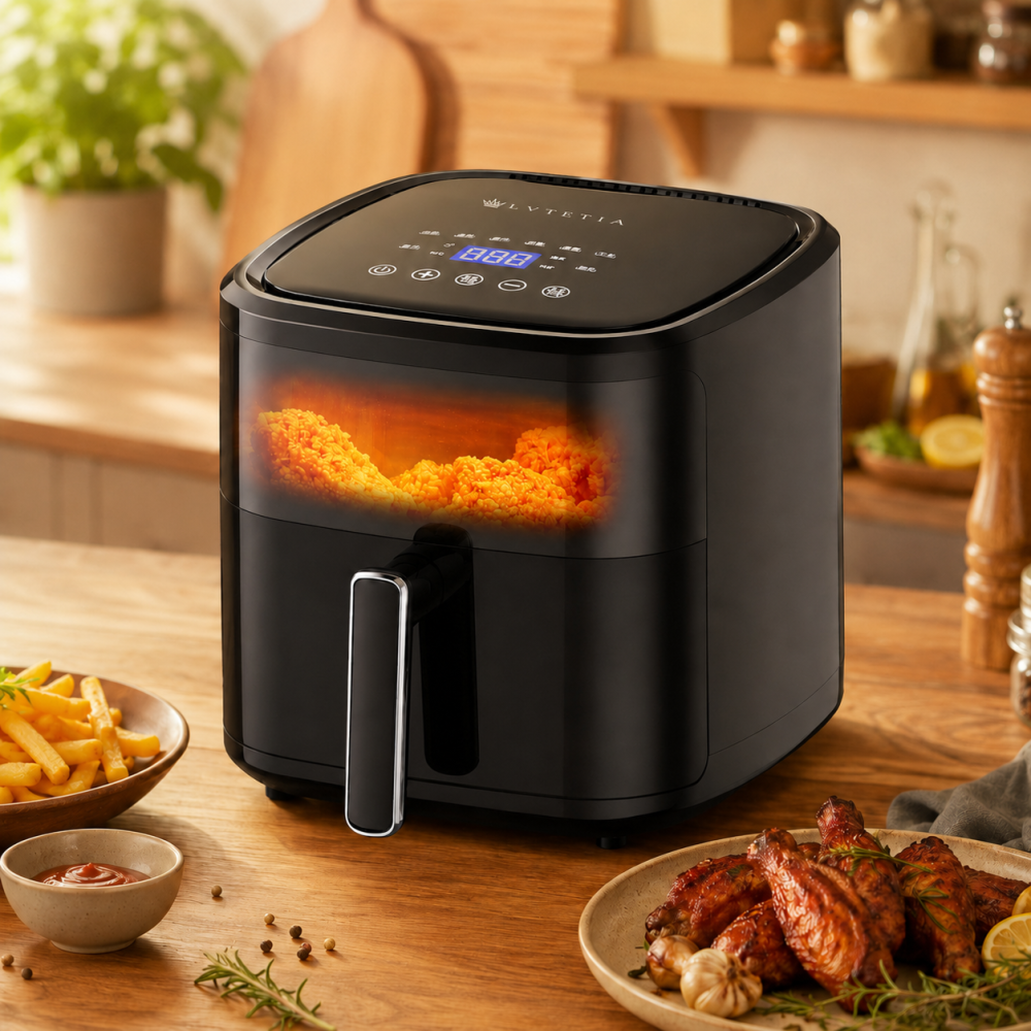 Voir la diapositive 4 : LVTETIA Air Fryer BW-3021D, friteuse sans huile capacité 5L avec fenêtre, 1350W, fonction vapeur