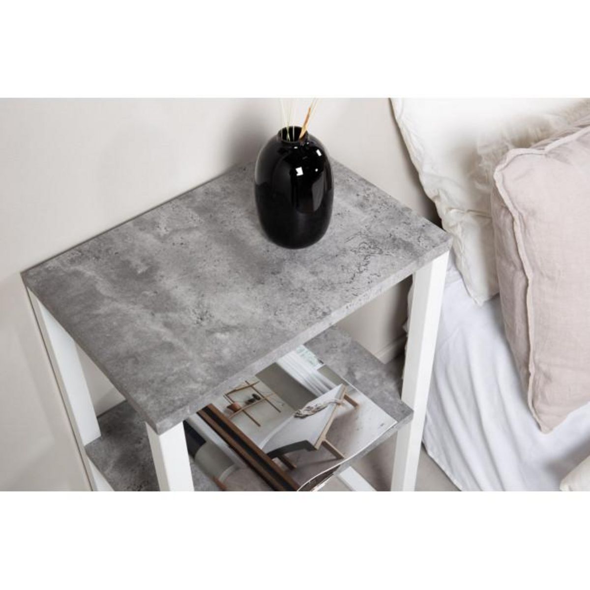 Paris Prix Table de Chevet Double  Rise  70cm Gris & Blanc