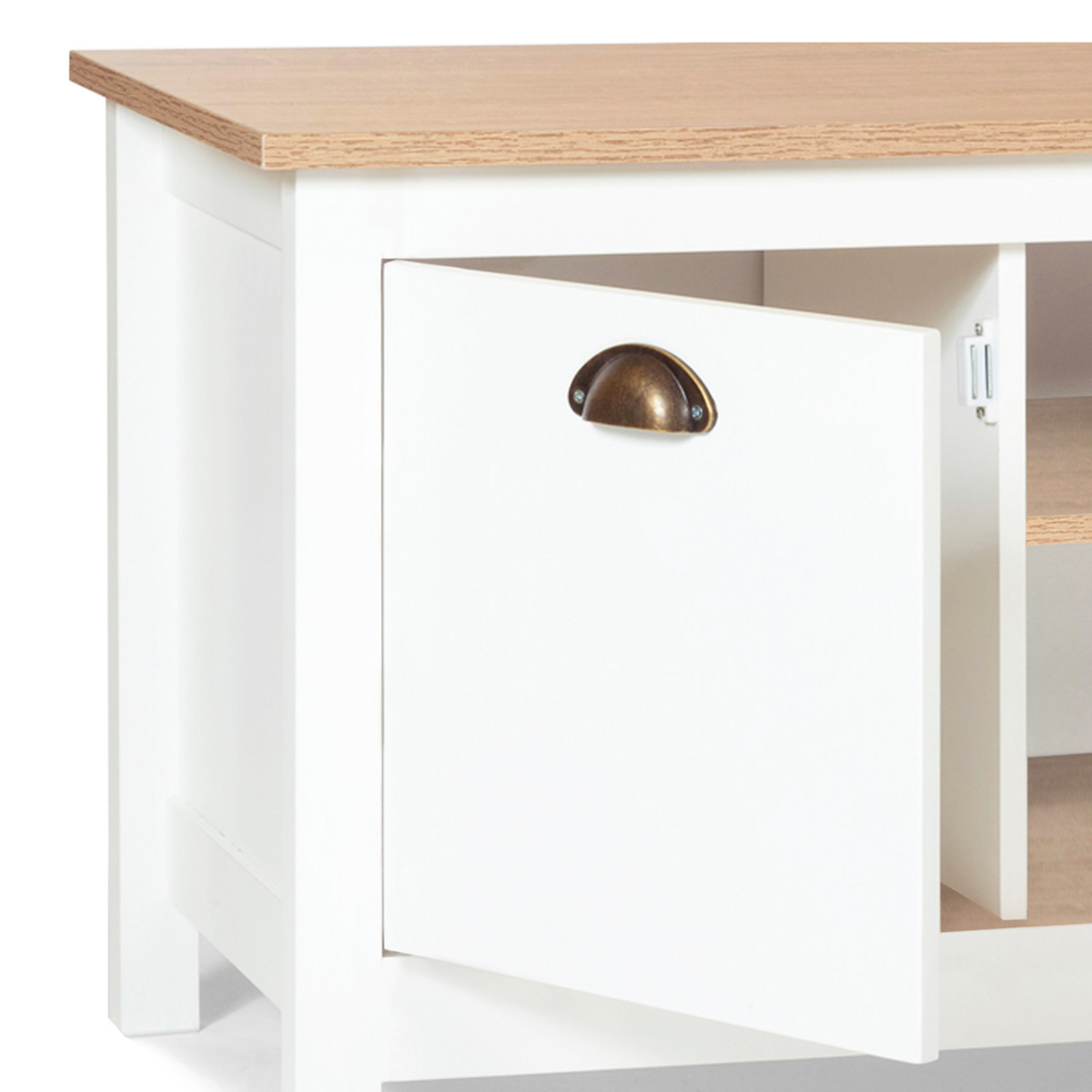 ID MARKET Meuble TV 113 cm campagne ISIS bois et blanc