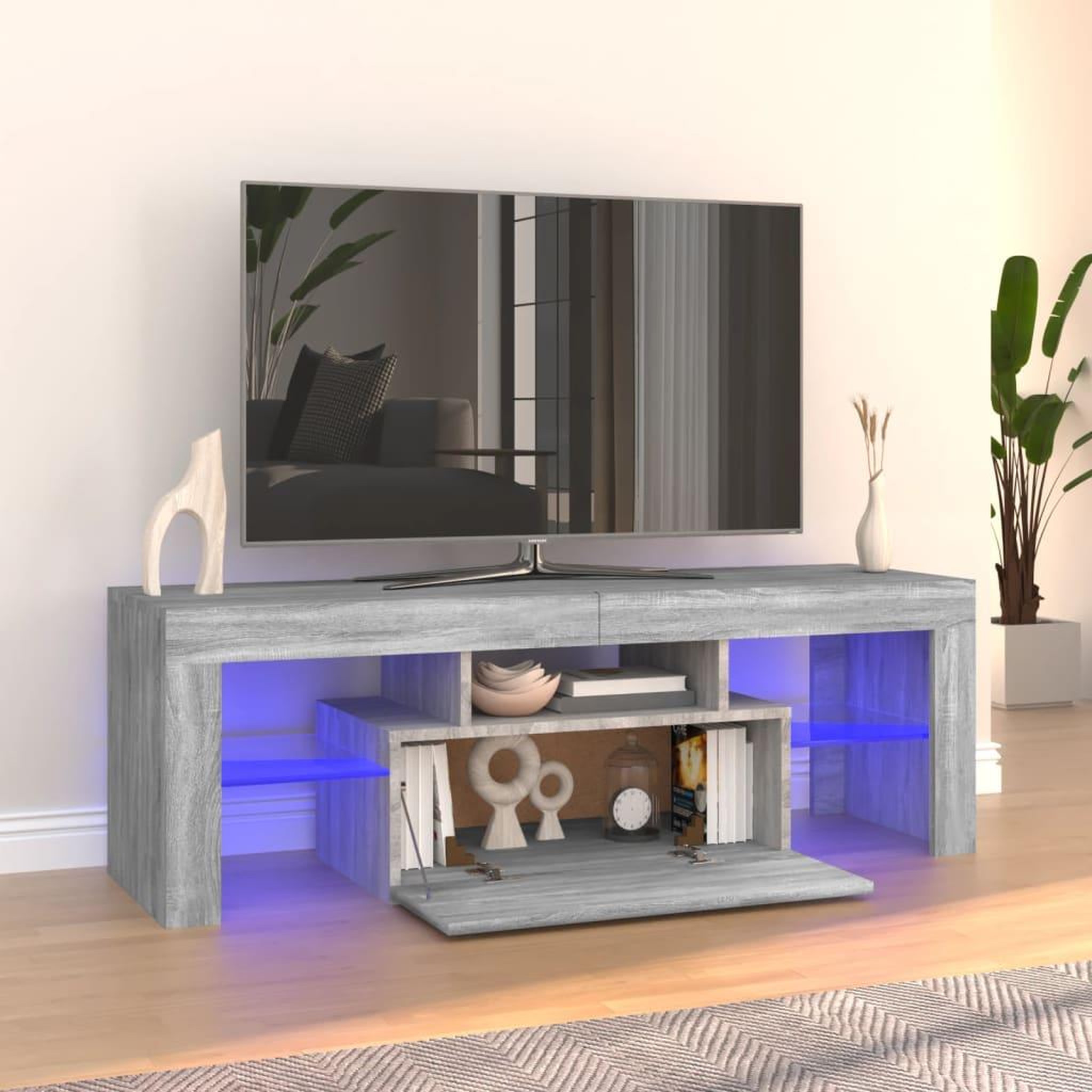 Voir la diapositive 1 : VIDAXL Meuble TV avec lumieres LED sonoma gris 120x35x40 cm