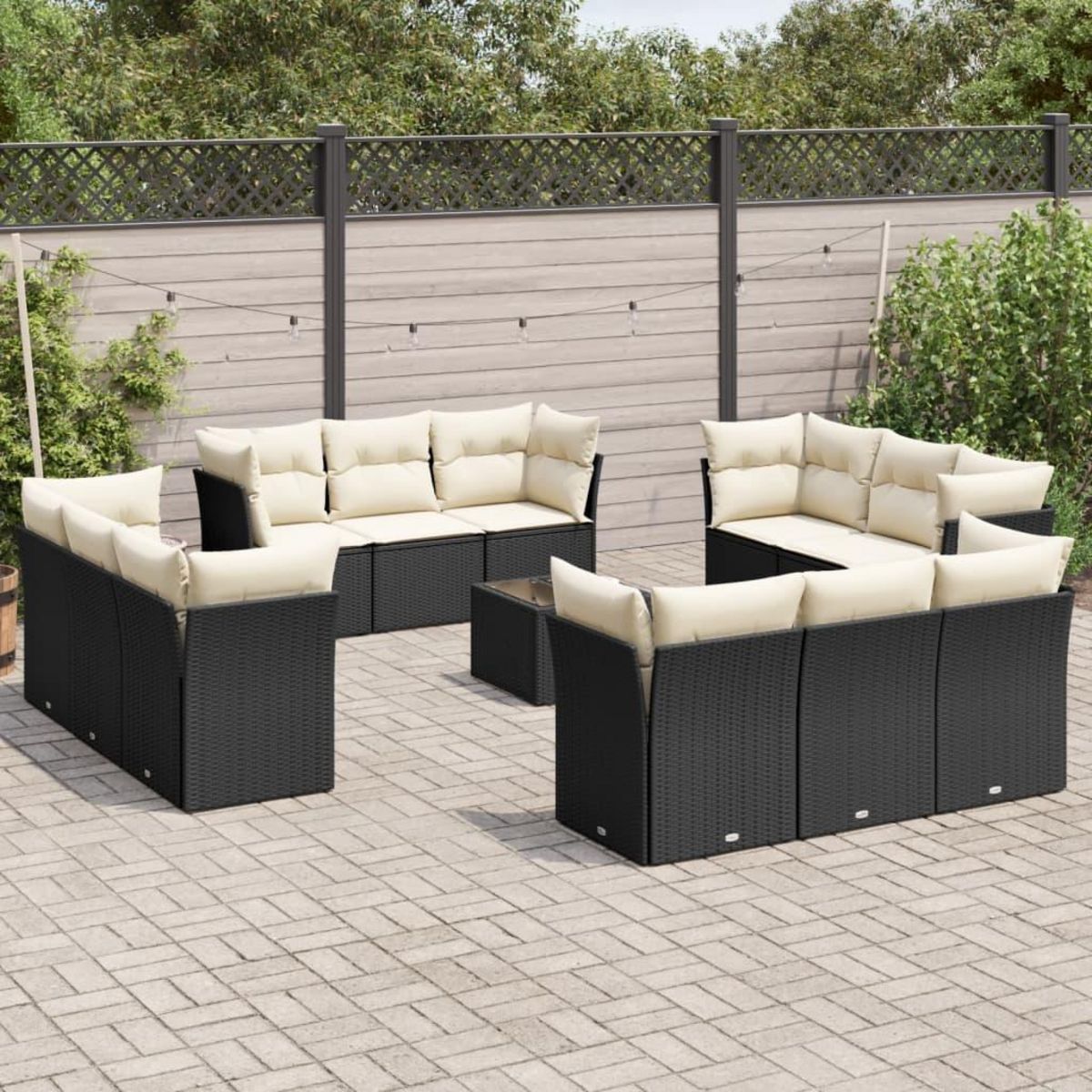 VIDAXL Salon de jardin avec coussins 13 pcs noir resine tressee
