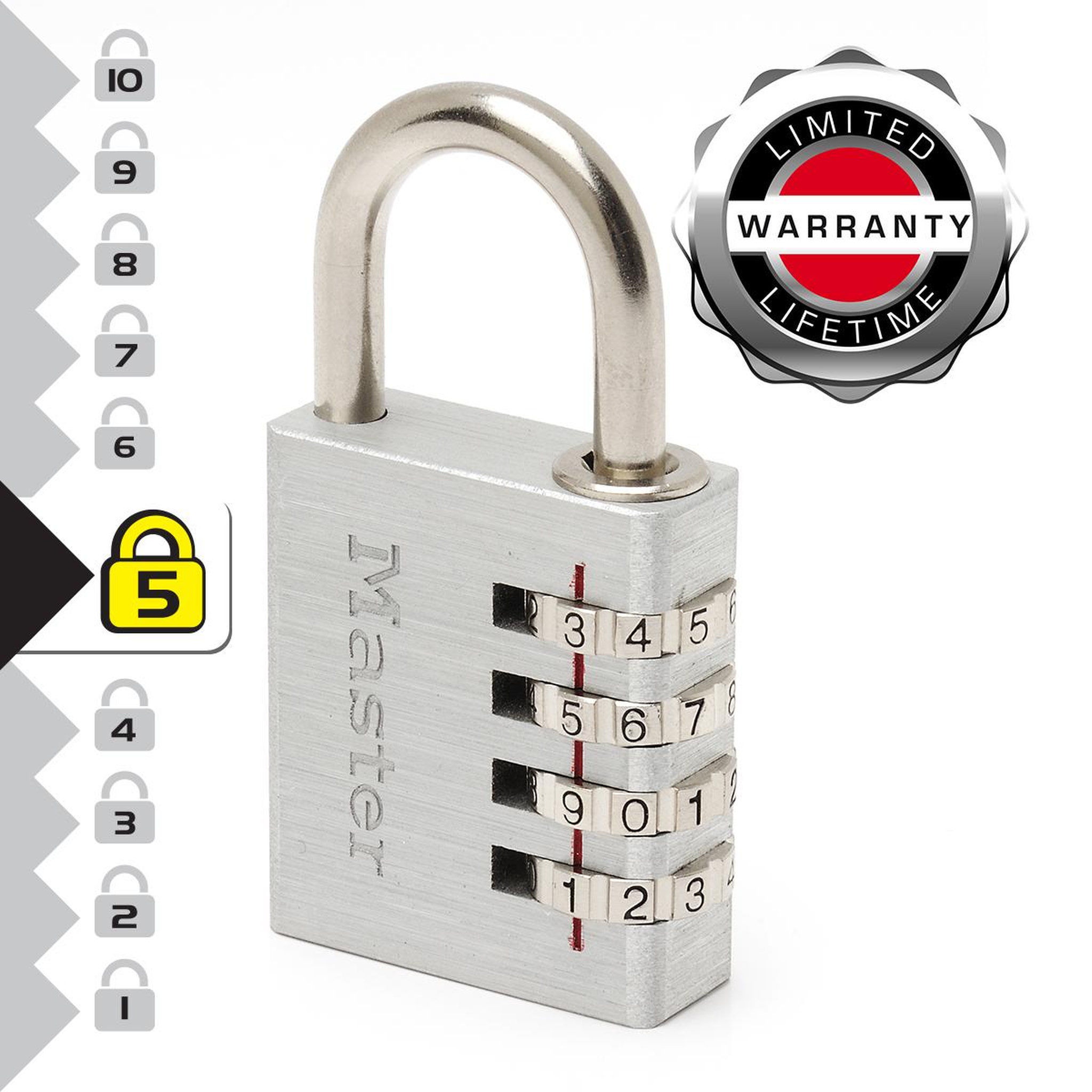 Master lock 7630EURD Cadenas à Combinaison Programmable en Aluminium, gris, 4 x 7,8 x 1,5 cm
