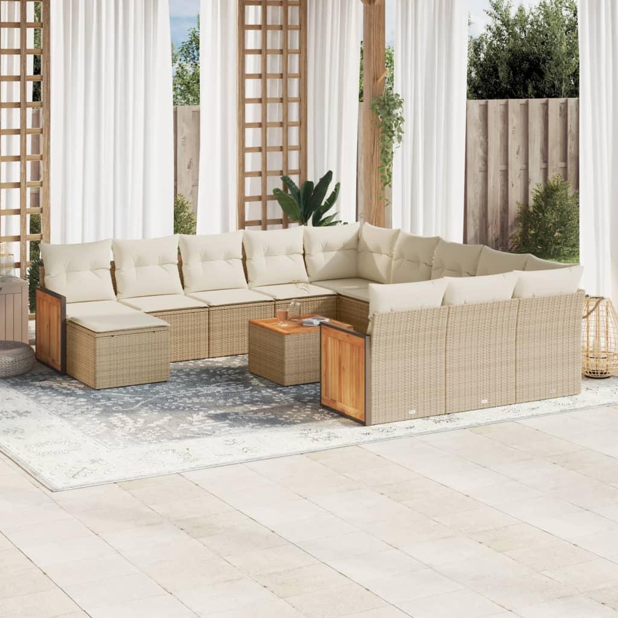 VIDAXL Salon de jardin avec coussins 13 pcs beige resine tressee