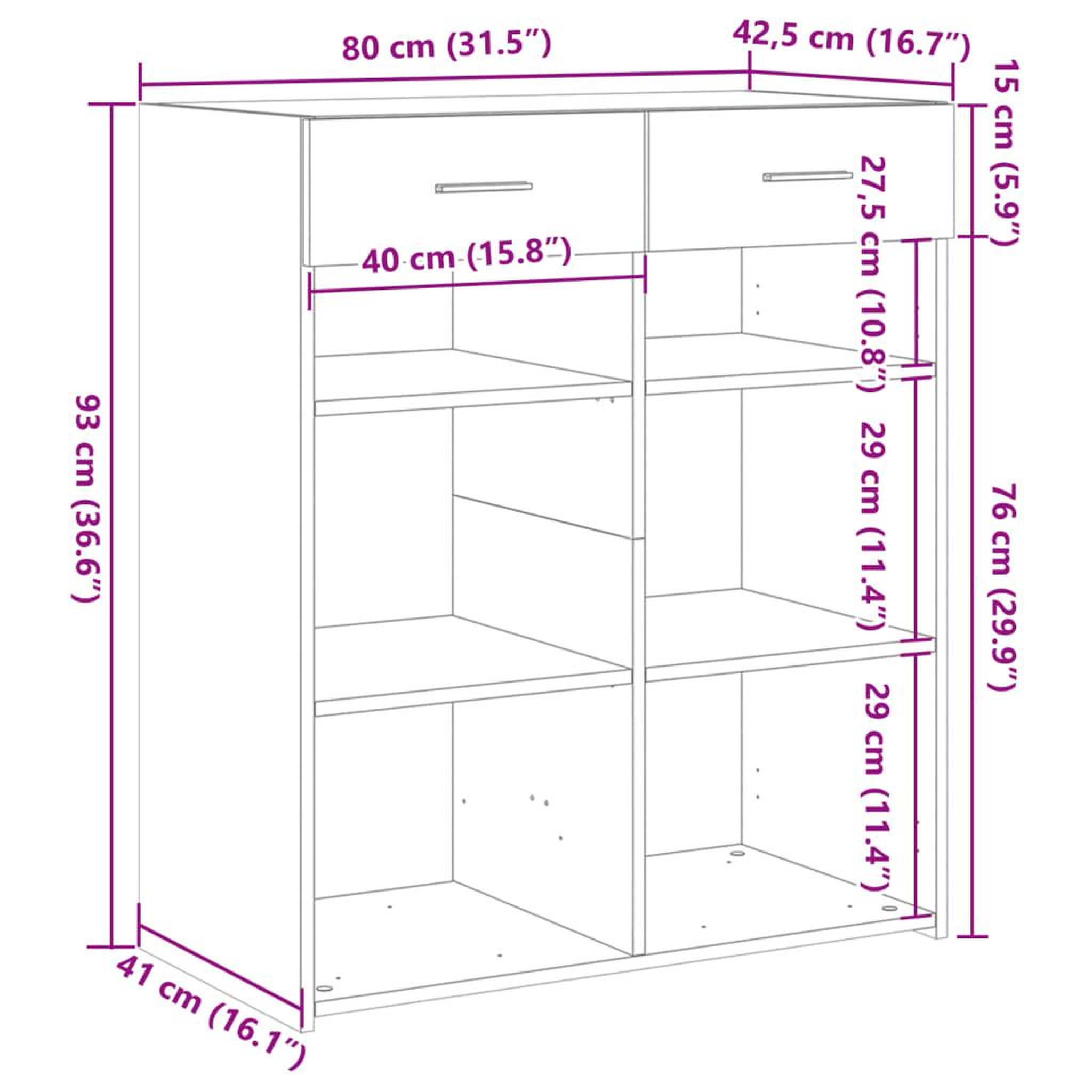 Voir la diapositive 6 : VIDAXL Buffet chene sonoma 80x42,5x93 cm bois d'ingenierie