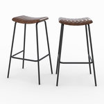MAISON PAVANE Lot de 2 tabourets de bar 77 cm en cuir marron et pieds en métal-Lupin