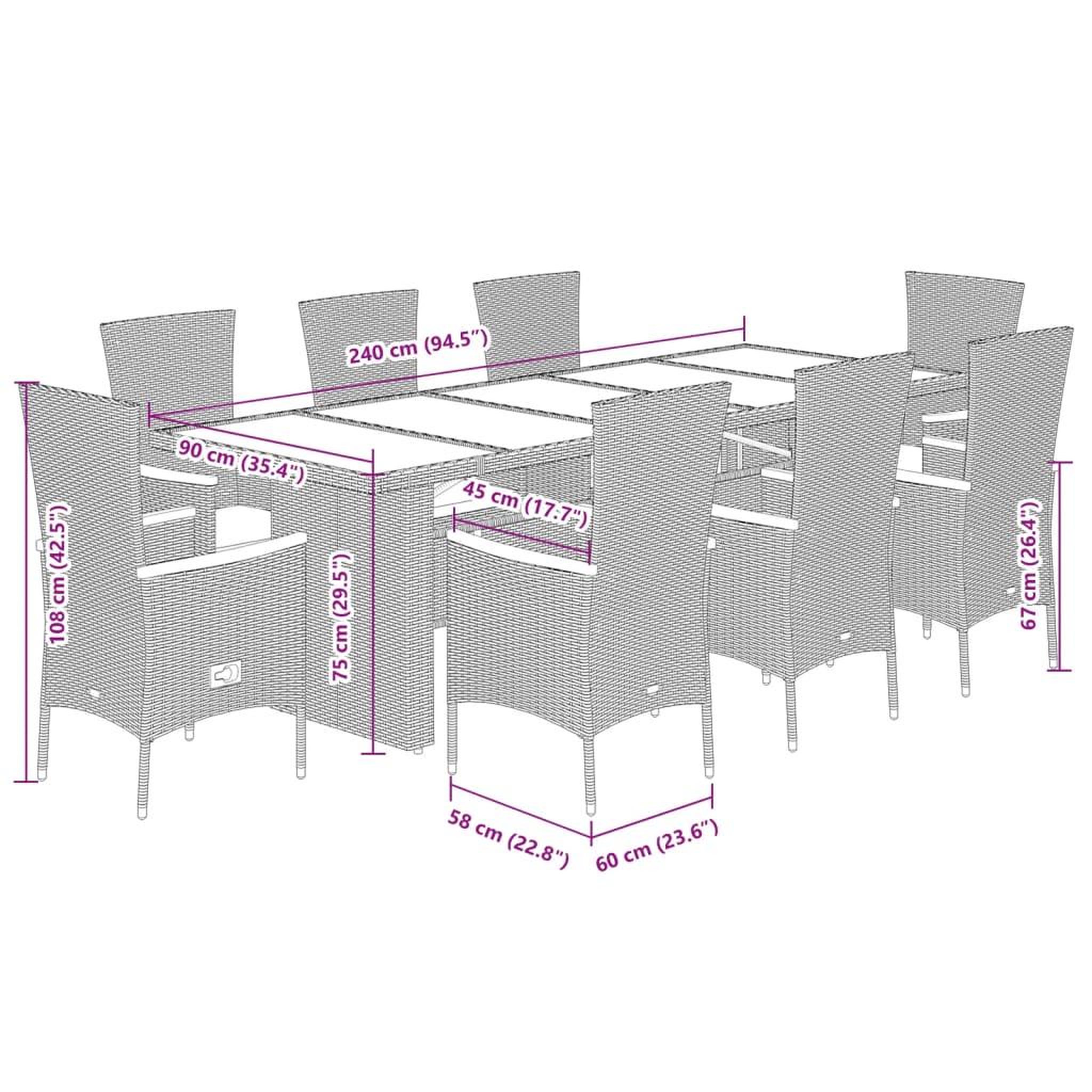 Voir la diapositive 6 : VIDAXL Ensemble a manger de jardin 9 pcs coussins gris resine tressee