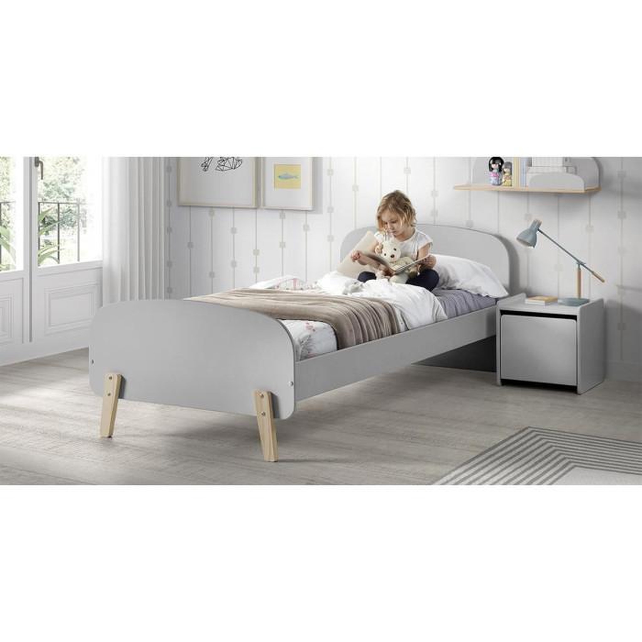 Voir la diapositive 1 : Paris Prix Pack - Lit Enfant, Chevet & Coffre à Jouets  Kiddy  90x200cm Gris