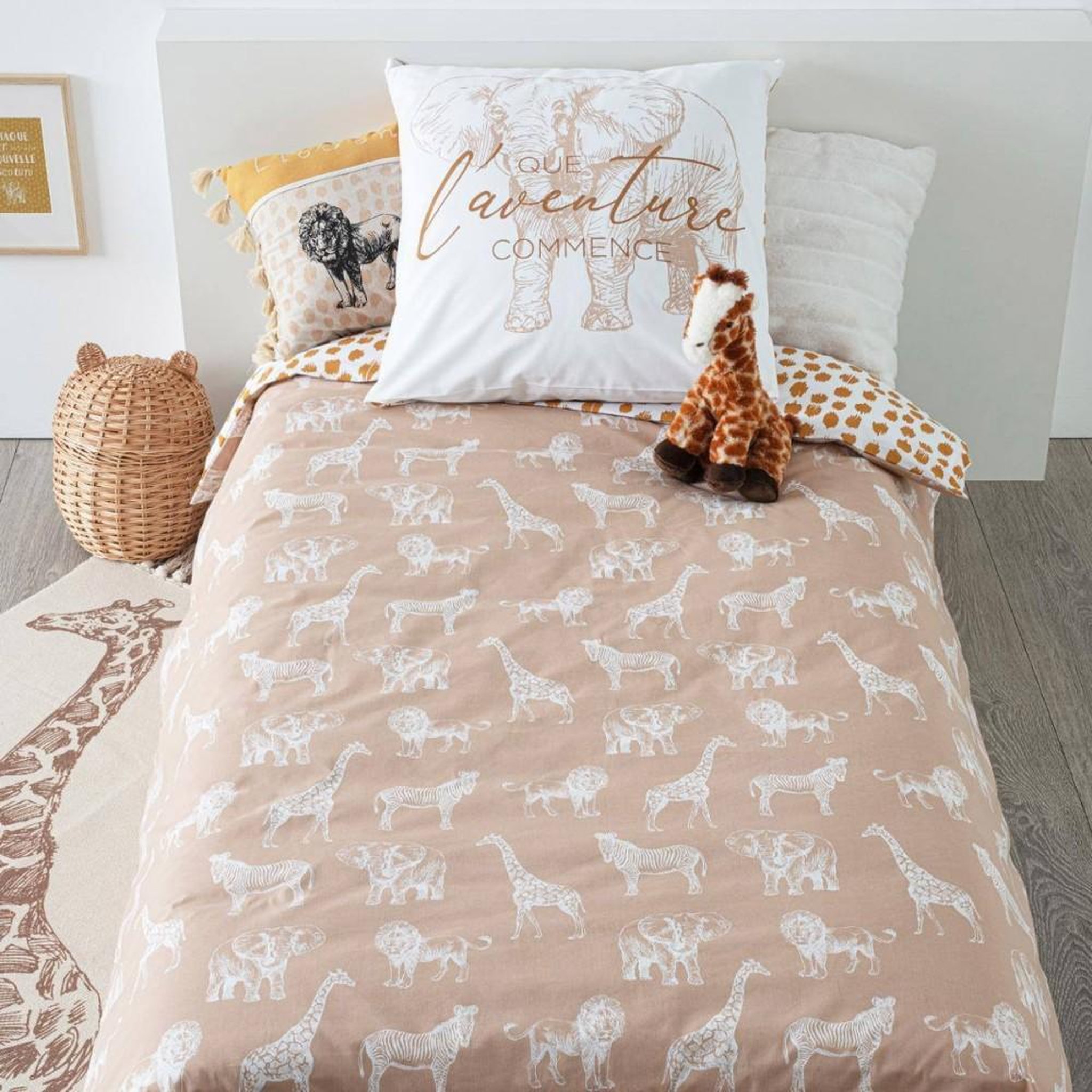 ATMOSPHERA Housse de couette enfant 140x200 Savane + taie 100% coton 57 fils