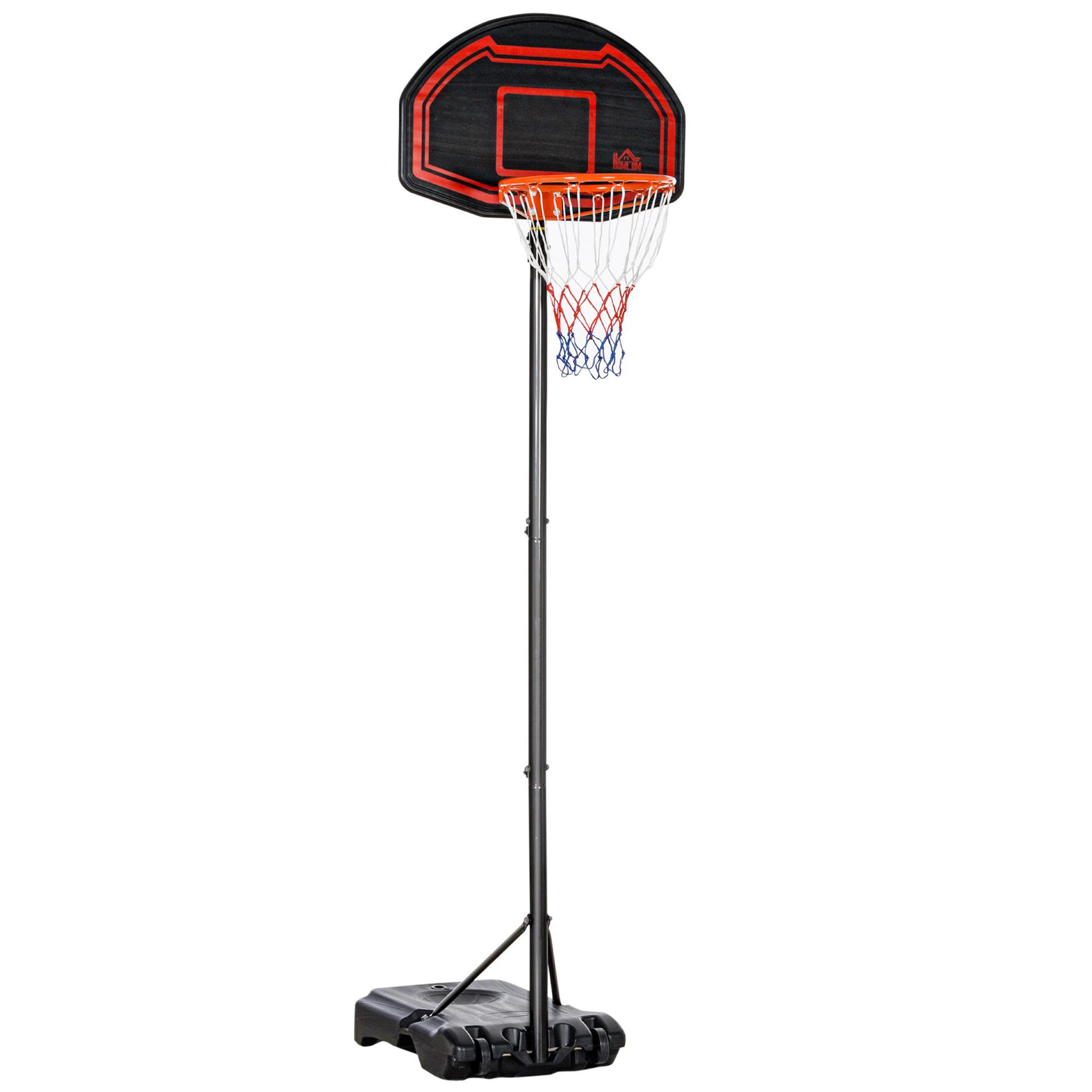 Voir la diapositive 1 : HOMCOM Panier de Basket-Ball sur pied avec poteau panneau - base de lestage sur roulettes - hauteur réglable 5 niveaux 2,45-2,95 m - acier HDPE noir rouge