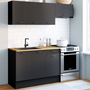 Voir la diapositive 2 : ID MARKET Cuisine complète 180 cm SUBTIL avec plan de travail 5 éléments noir et plateaux bois