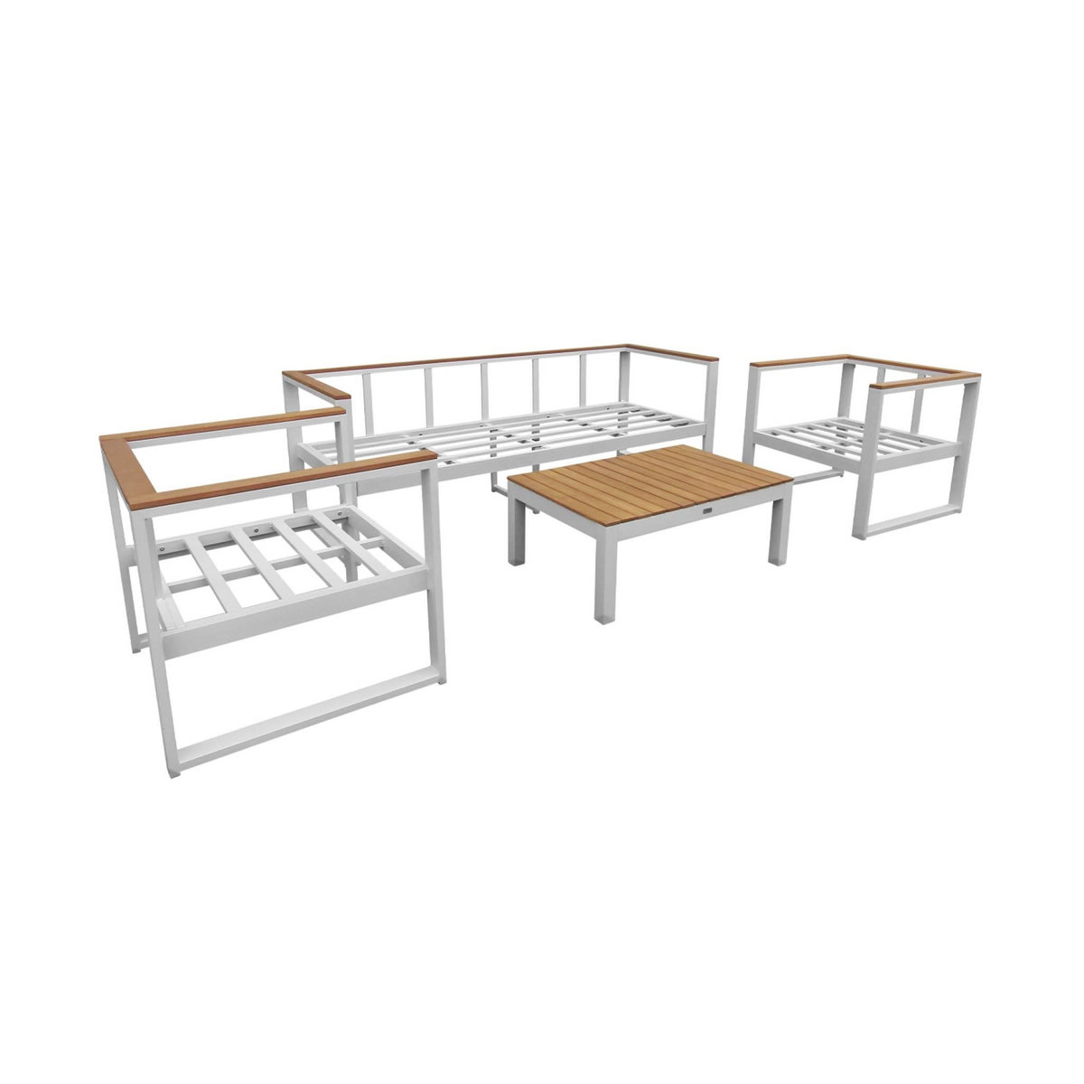 SWEEEK Salon de jardin 5 places en aluminium et eucalyptus – NAZCA