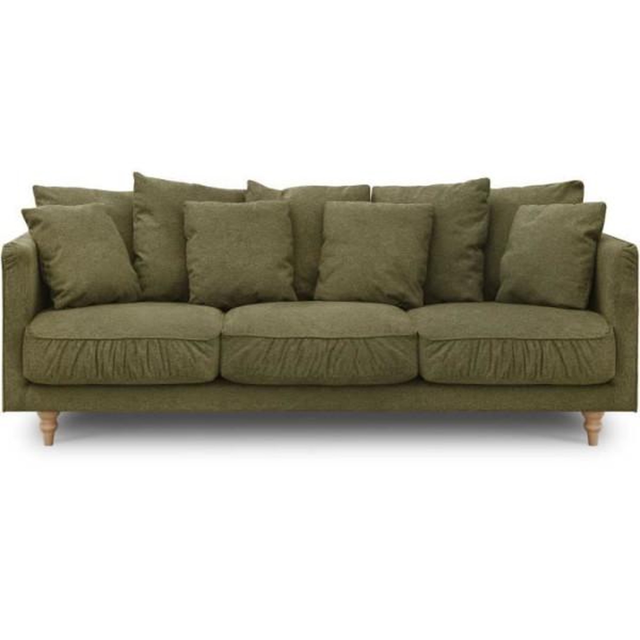 MARKET24 Canapé fixe 4 places CONSTANCE - Tissu vert - Pied en bois massif - L 212 x H 87 x P 93 cm