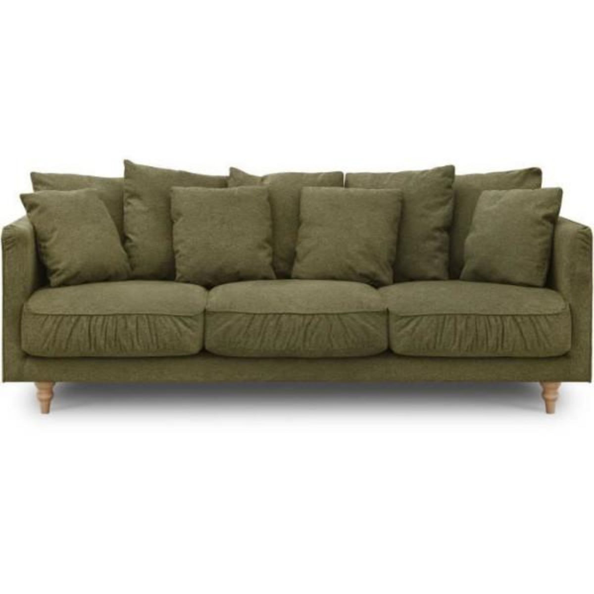 MARKET24 Canapé fixe 4 places CONSTANCE - Tissu vert - Pied en bois massif - L 212 x H 87 x P 93 cm