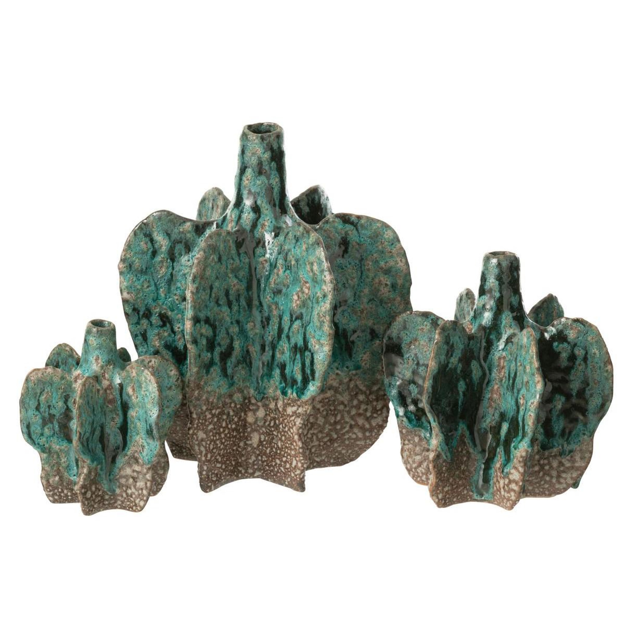 Voir la diapositive 2 : J-LINE Vase déco en céramique  naga  30cm bleu azur