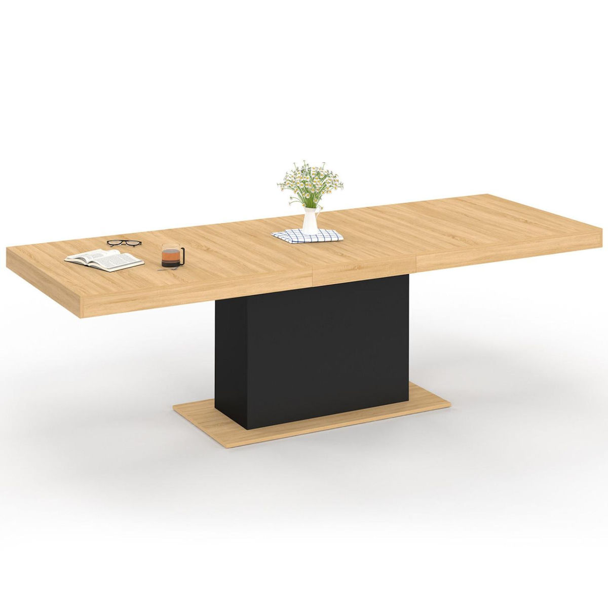 ID MARKET Table à manger extensible rectangle EDEN 8-12 personnes bois et noir 200-250 cm