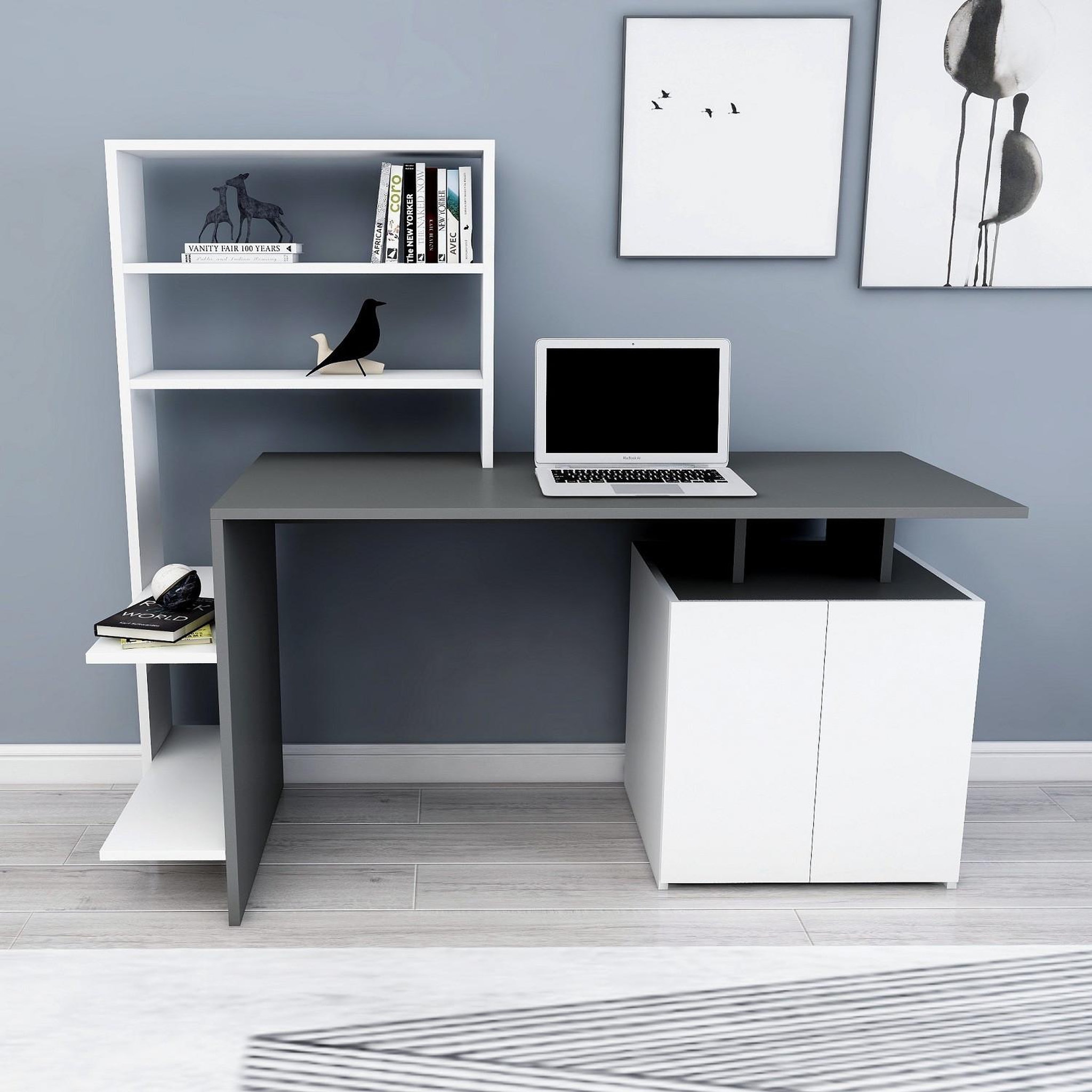 Voir la diapositive 4 : Habitat et Jardin Bureau en bois  melis   - 146 x 60 x 128 cm - blanc anthracite