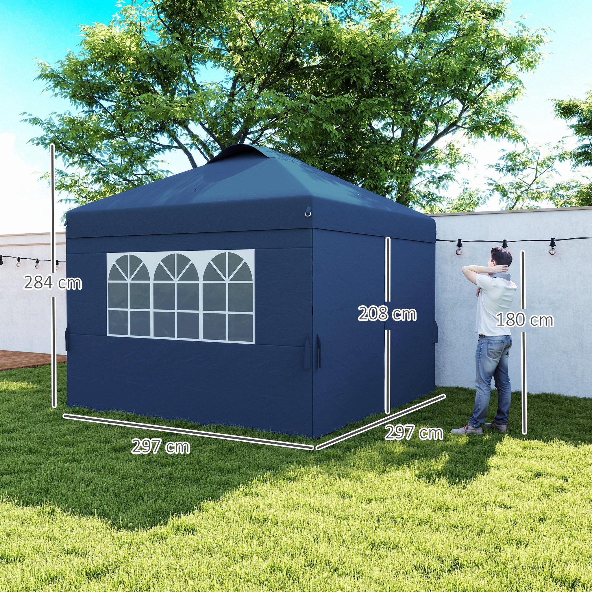 Voir la diapositive 3 : OUTSUNNY Tonnelle barnum pop-up pliant 2,97L x 2,97l x 2,84H m sac transport inclus bleu