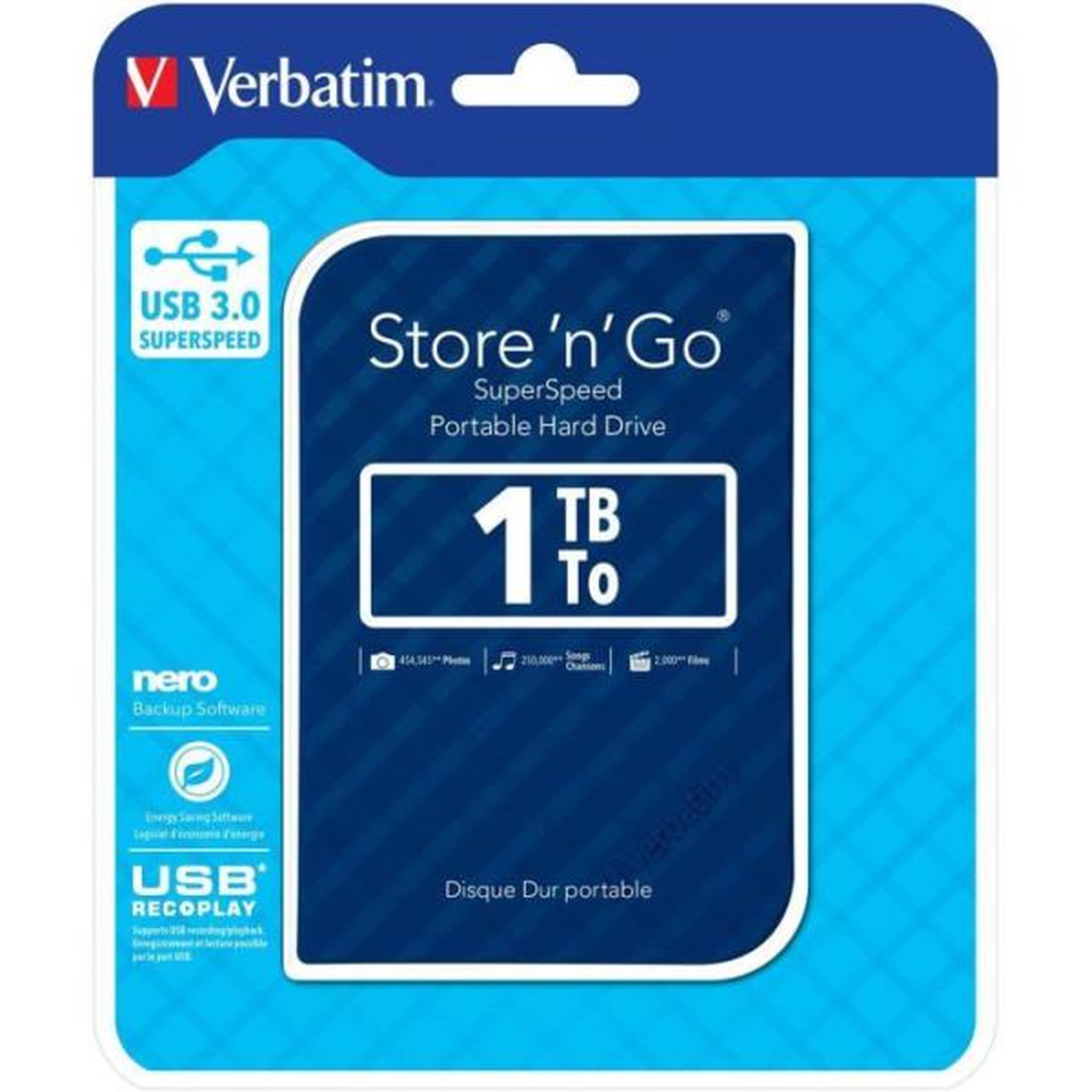 Voir la diapositive 1 : Verbatim Disque dur externe - VERBATIM - Store'n'go - 1To - Bleu