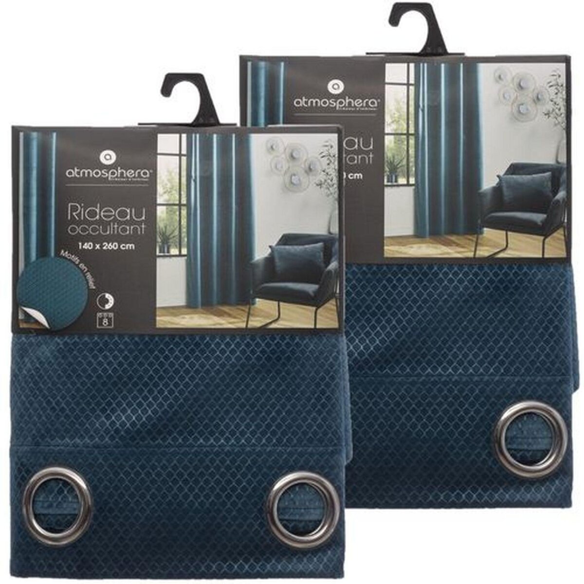 TOILINUX Lot de 2 Rideaux de salon occultants 8 œillets modèle Otto