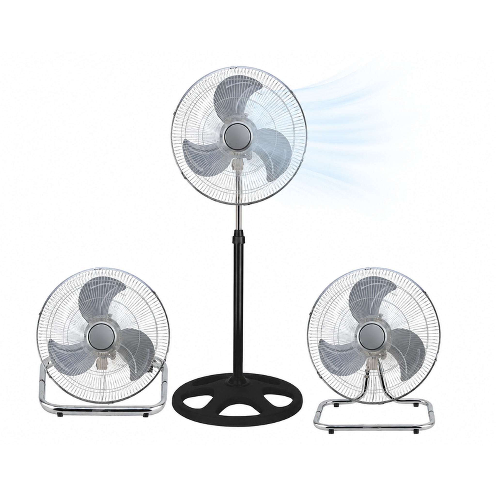 Ventilateur modulable 3-en-1 (pied, bureau, sol) 45 cm – métal 55w