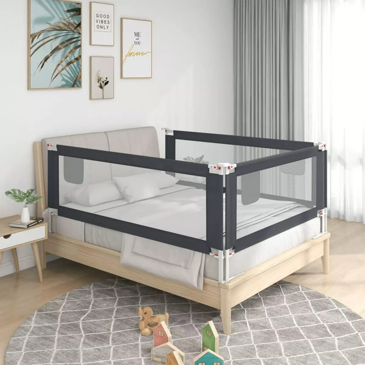 VIDAXL Barriere de securite de lit d'enfant Gris fonce 180x25 cm Tissu