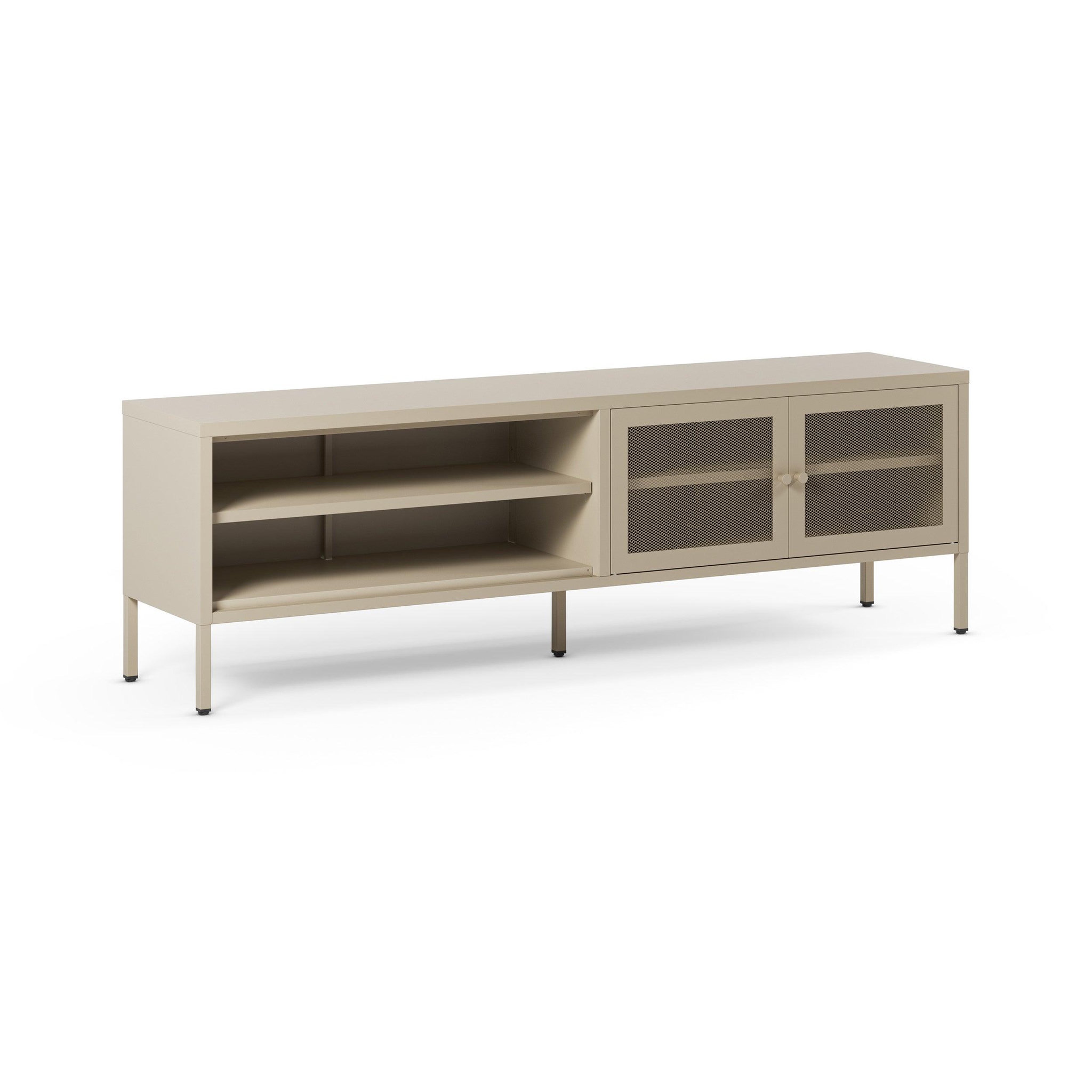 Voir la diapositive 2 : MAISON PAVANE Meuble tv en métal beige 2 portes, 160 cm-latem