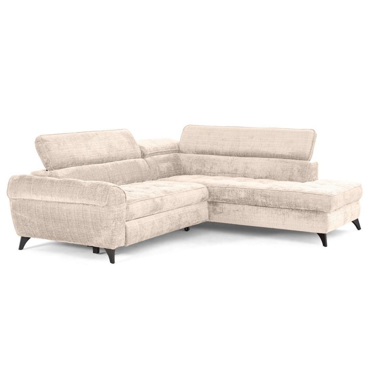 LISA DESIGN Marlo - canapé d'angle droit 5 places convertible avec coffre et têtières en velours texturé