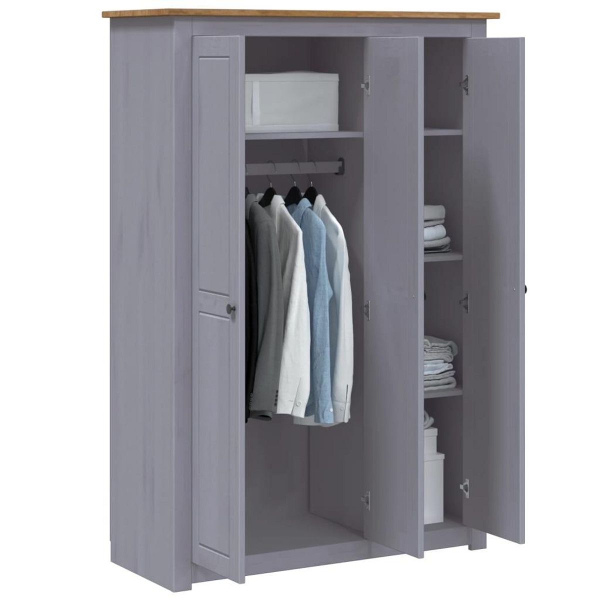 VIDAXL Garde-robe 3 portes Gris 118x50x171,5 cm Pin Assortiment Panama