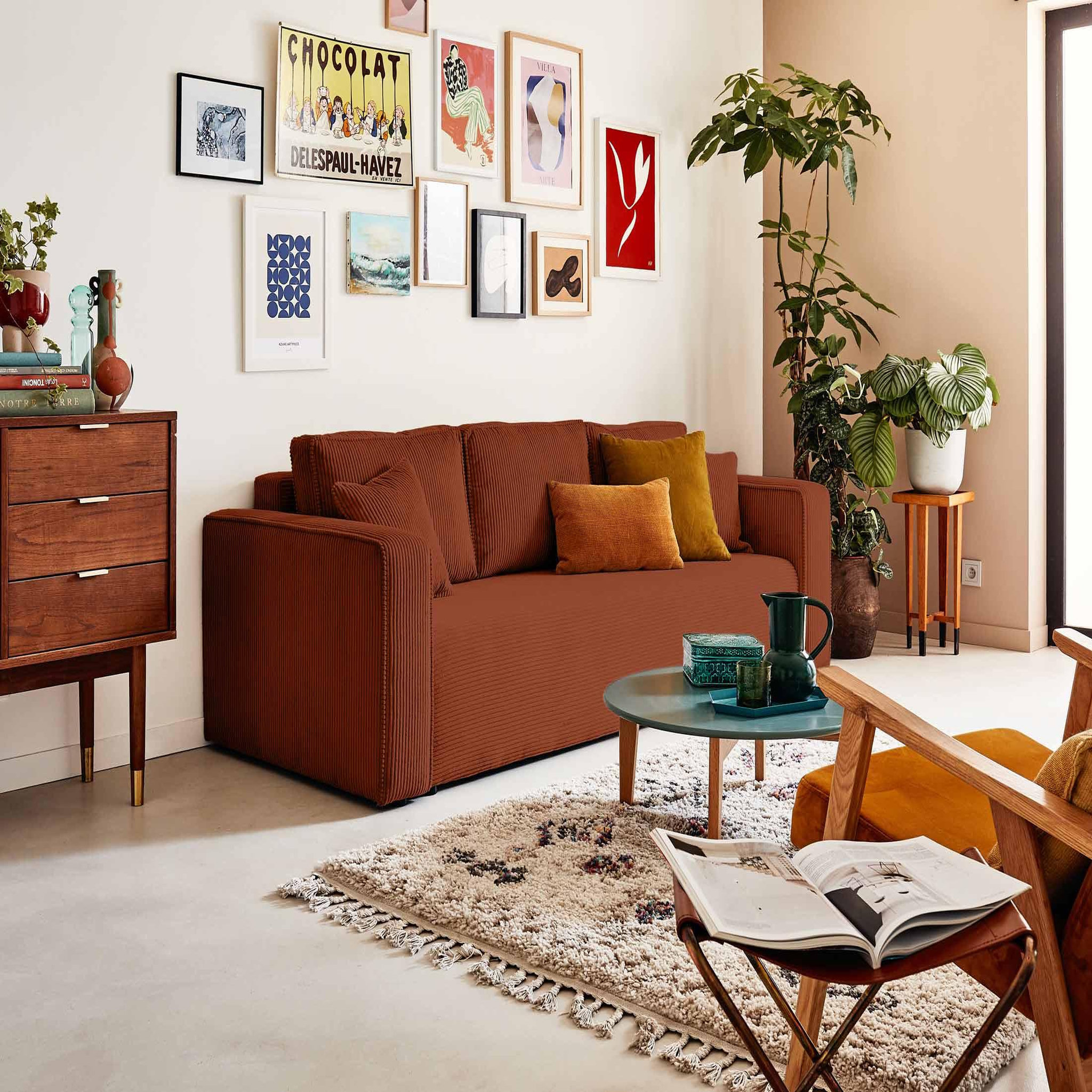Voir la diapositive 5 : BEST MOBILIER Topaze - canapé 3 places - convertible avec coffre - en velours côtelé