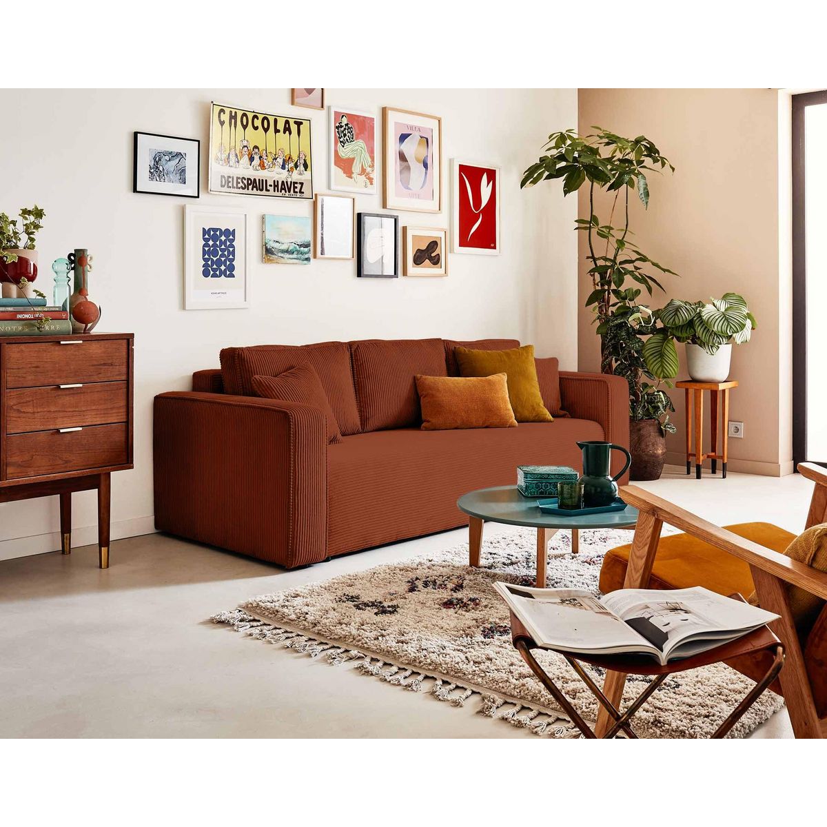 BEST MOBILIER Topaze - canapé 3 places - convertible avec coffre - en velours côtelé