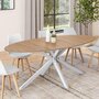 Voir la diapositive 2 : ID MARKET Table à manger ovale ALIX 10 personnes pied araignée bois et blanc 200 cm