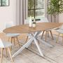 Voir la diapositive 2 : ID MARKET Table à manger ovale ALIX 10 personnes pied araignée bois et blanc 200 cm