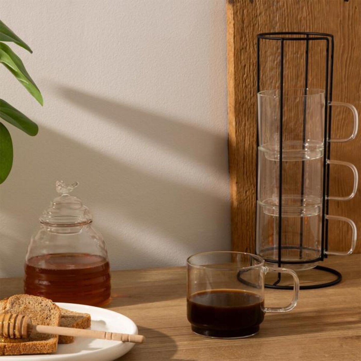 SECRET DE GOURMET Lot de 4 Mugs sur Rack  Mia  30cl Transparent