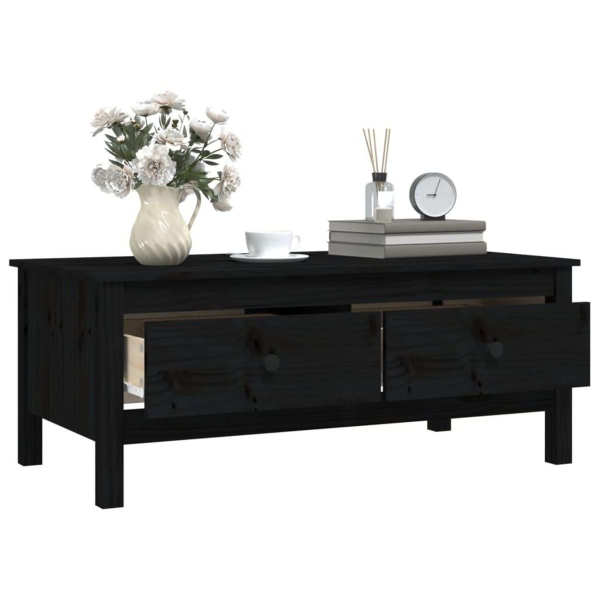 VIDAXL Table basse Noir 100x50x40 cm Bois massif de pin