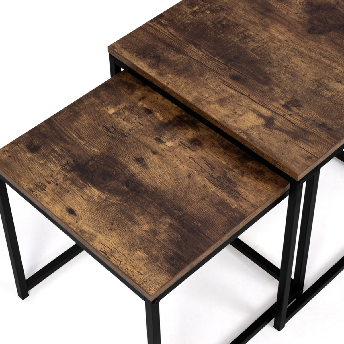 ID MARKET Lot de 2 tables basses gigognes DAYTON 40/45 effet vieilli design industriel