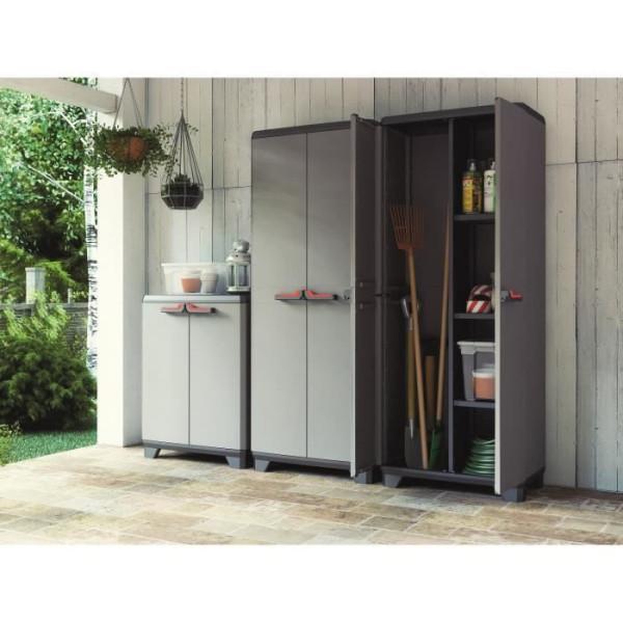 Voir la diapositive 2 : Keter Keter armoire de rangement basse stilo gris et noir 90 cm casier organisateur 434769
