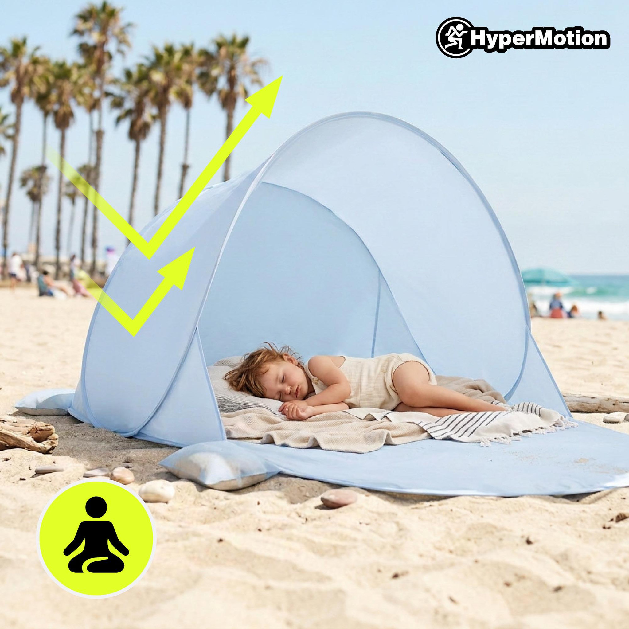 Voir la diapositive 4 : HYPERMOTION Tente de plage Pop-Up HyperMotion bleue avec tapis de sol 200 x 130 x 90 cm
