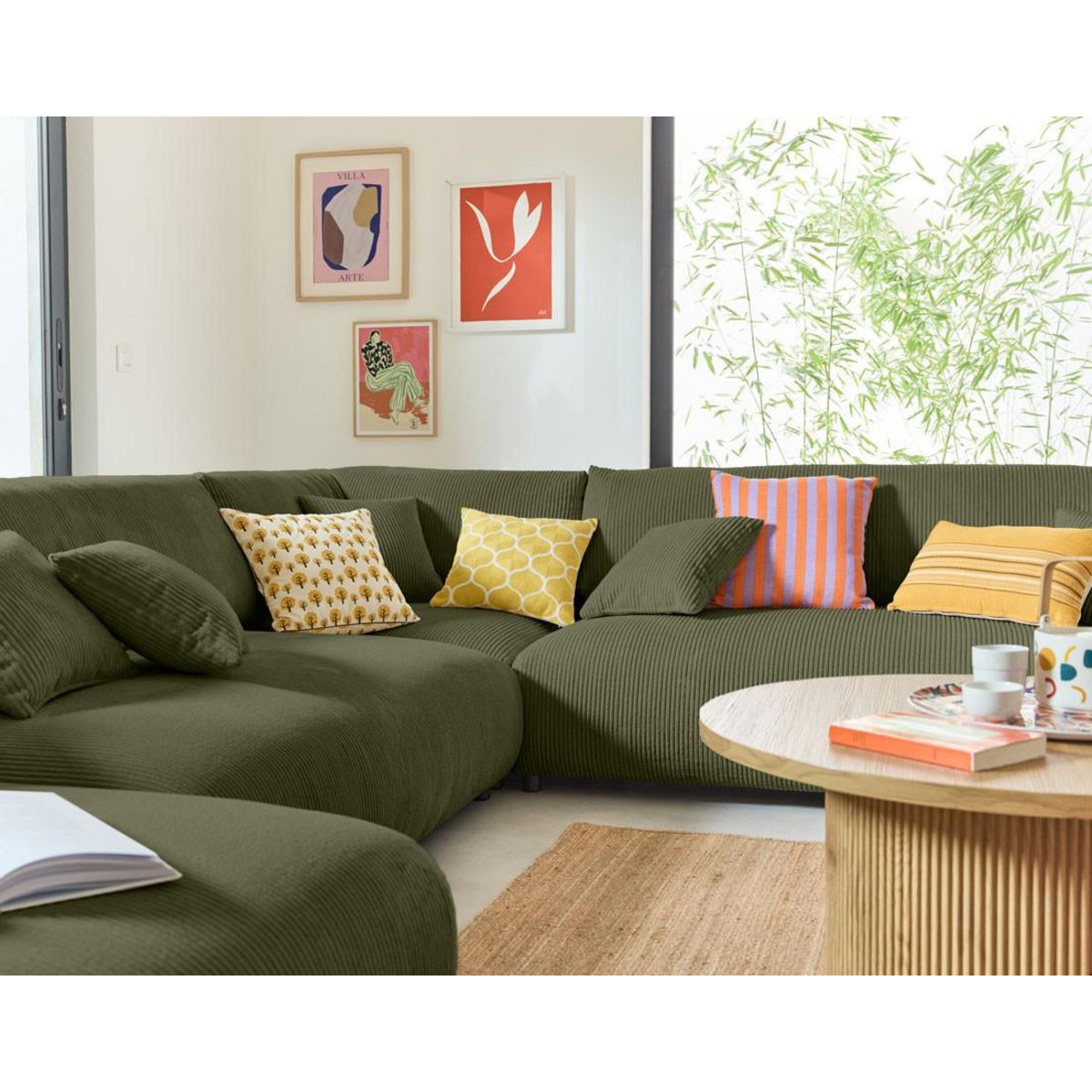 LISA DESIGN Garance - module d'assise d'angle réversible - en velours côtelé