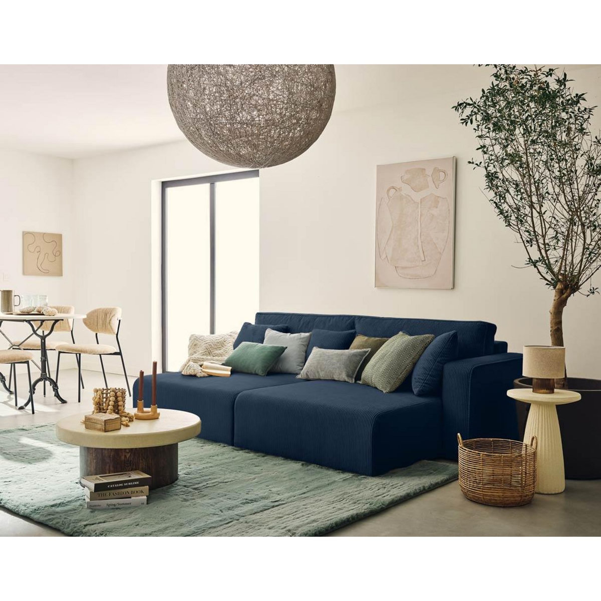 BEST MOBILIER Topaze - canapé droit 4 places avec double méridienne - assise profonde - en velours côtelé