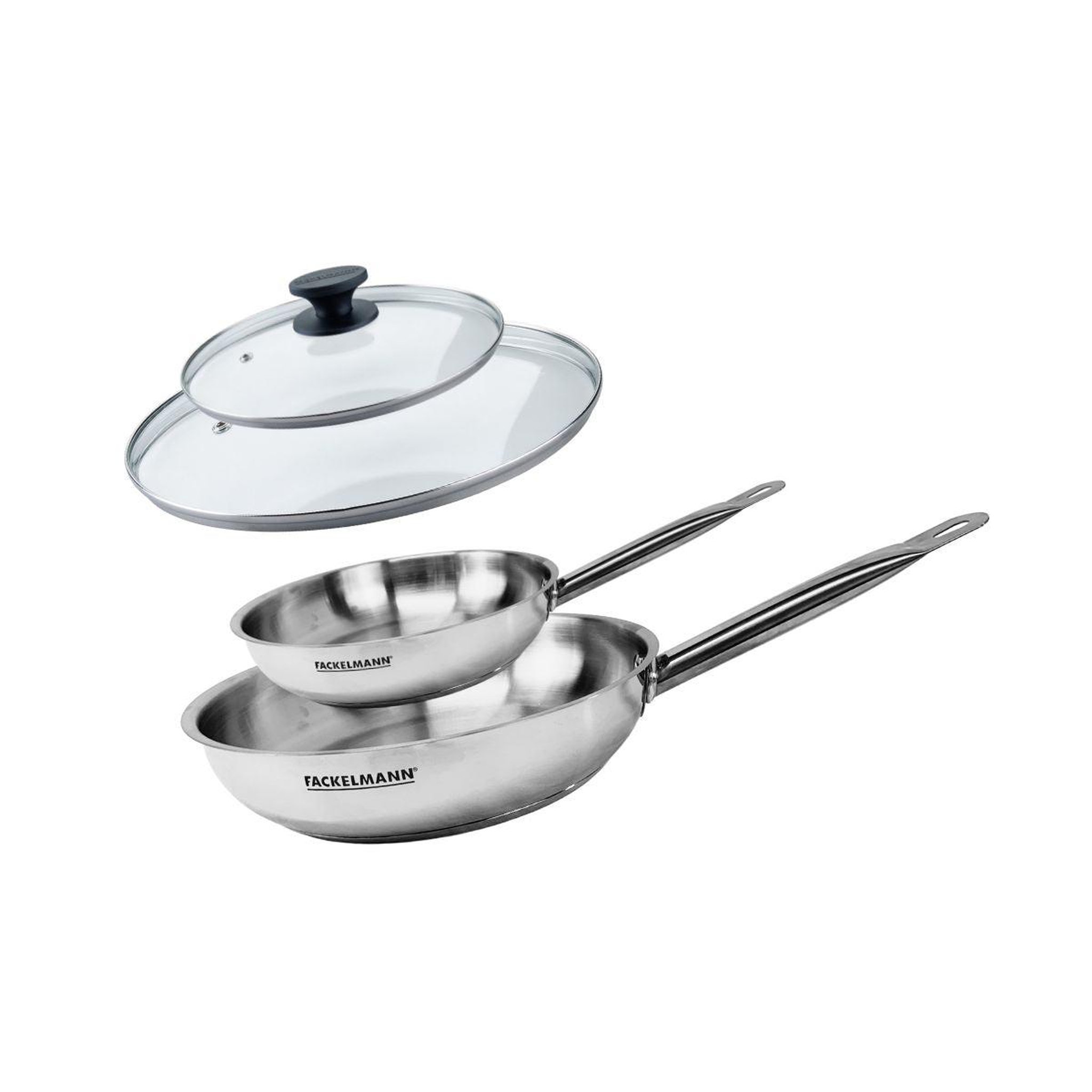Fackelmann Set de 2 poêles 20 et 28 cm en inox et 2 couvercles en verre fackelmann eterna