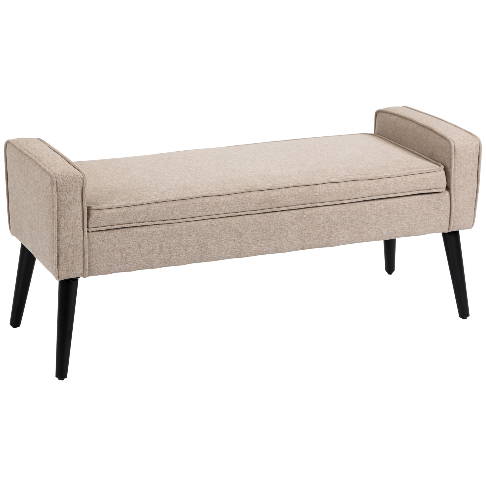 Voir la diapositive 1 : HOMCOM Banquette coffre de rangement 2 en 1 style contemporain pieds effilés bois d'hévéa noir aspect lin beige