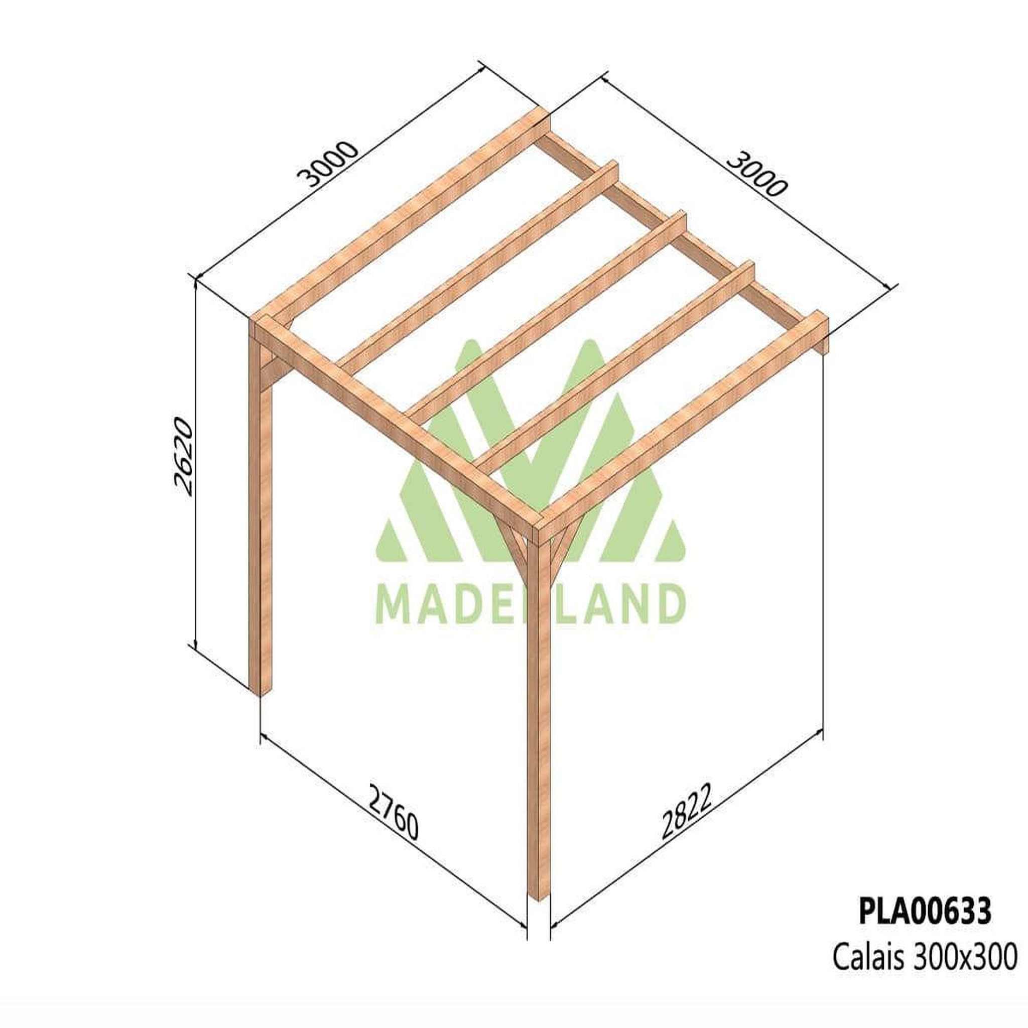 Voir la diapositive 2 : JARDIDECO Pergola adossée en lamellé-collée calais 300 x 300 cm - mardeland