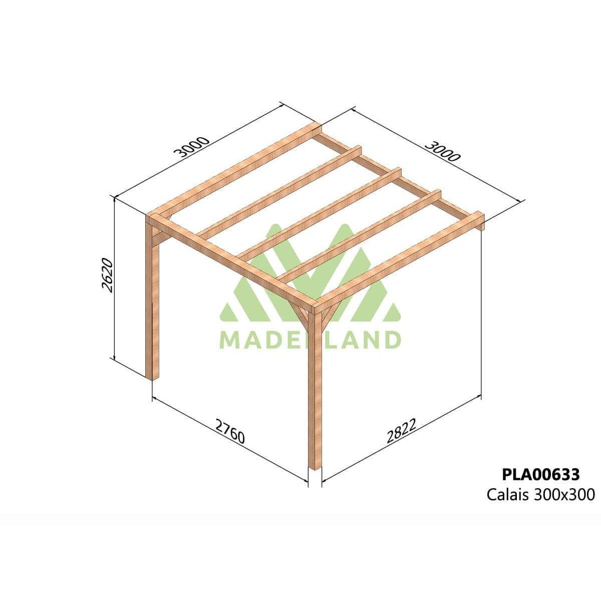 JARDIDECO Pergola adossée en lamellé-collée Calais 300 x 300 cm - Mardeland