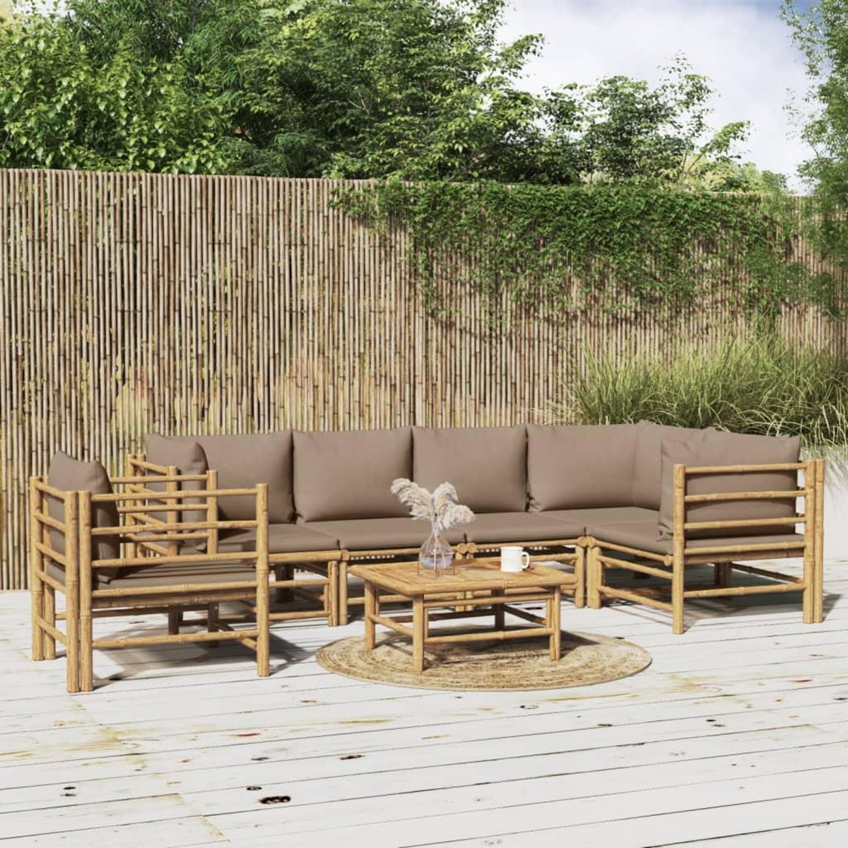 VIDAXL Salon de jardin 7 pcs avec coussins taupe bambou