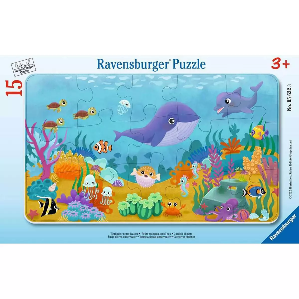 RAVENSBURGER Puzzle cadre 15 pièces : Petits animaux sous l'eau