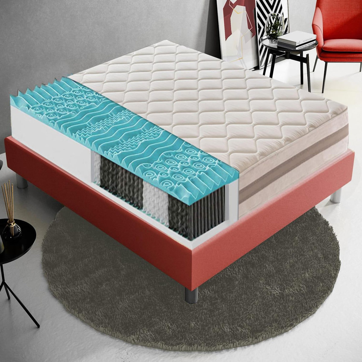 ILOVESLEEP Matelas Ressorts Ensachés 90x190 cm, TOKYO - Accueil Mémoire De Forme - Epaisseur 22 Cm