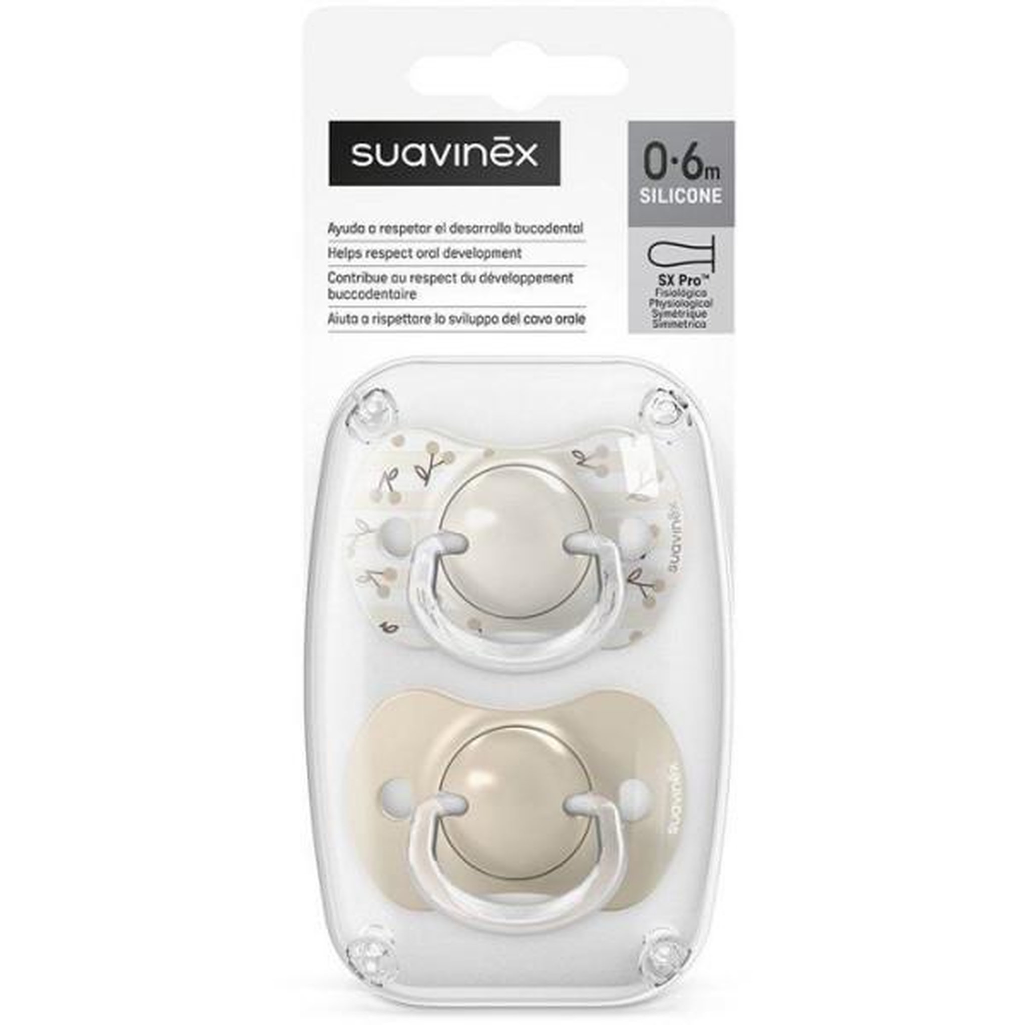 Voir la diapositive 5 : Suavinex Lot de 2 sucettes symétriques - SUAVINEX - Birdies - SX Pro - 0 a 6 mois - Beige