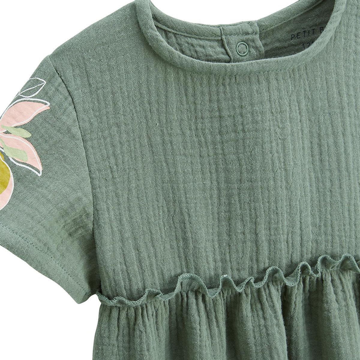 Petit Béguin Robe enfant en gaze de coton + chouchou Pivoina