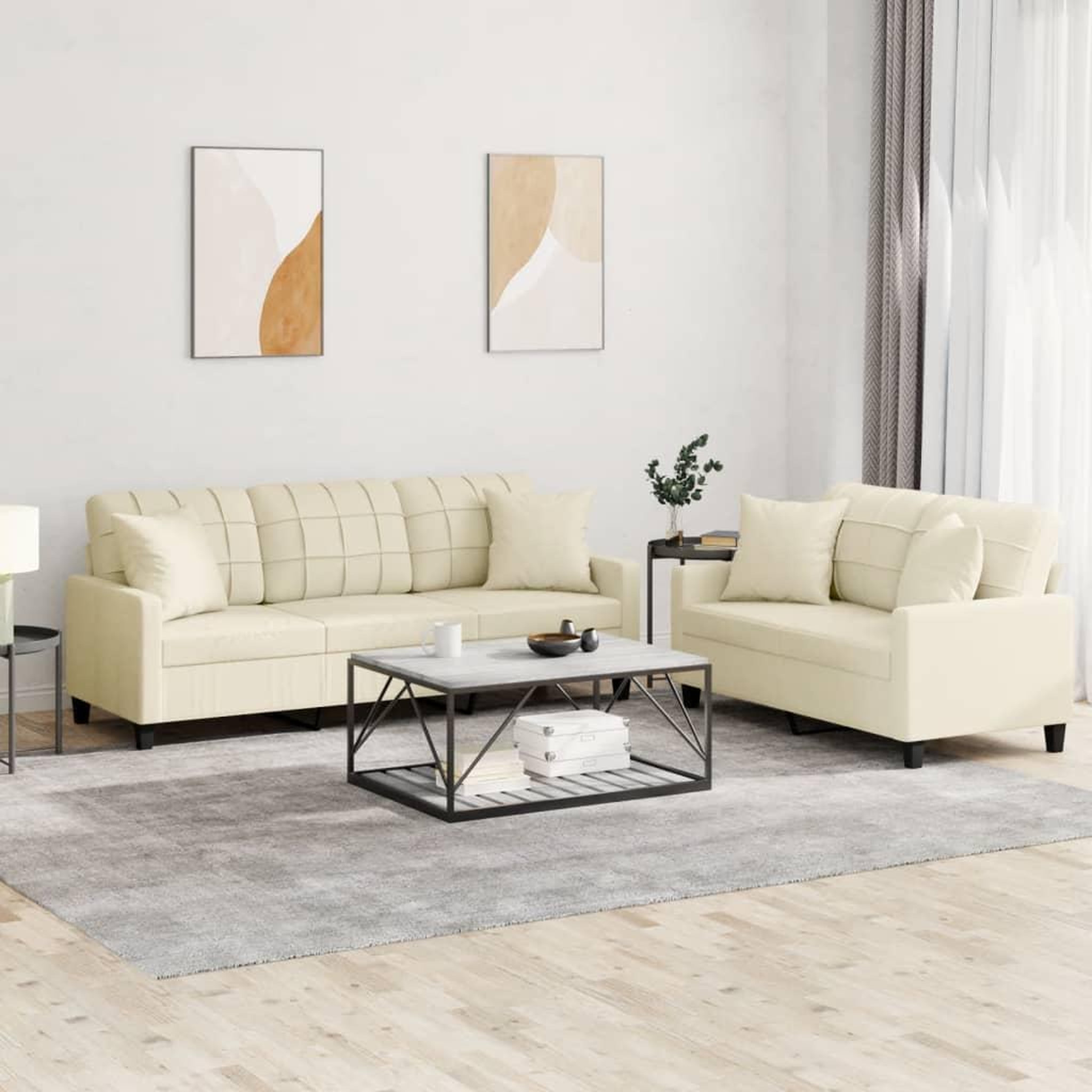 VIDAXL Ensemble de canapes 2 pcs avec coussins creme similicuir