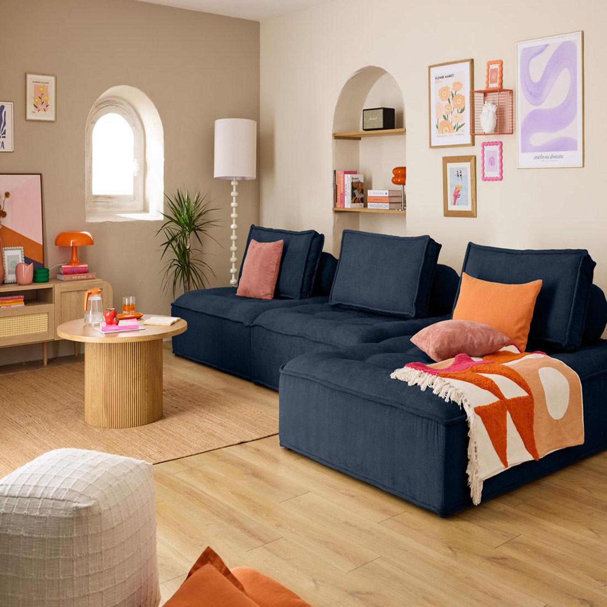 Voir la diapositive 2 : BEST MOBILIER Marisol - module d'assise méridienne - velours texturé